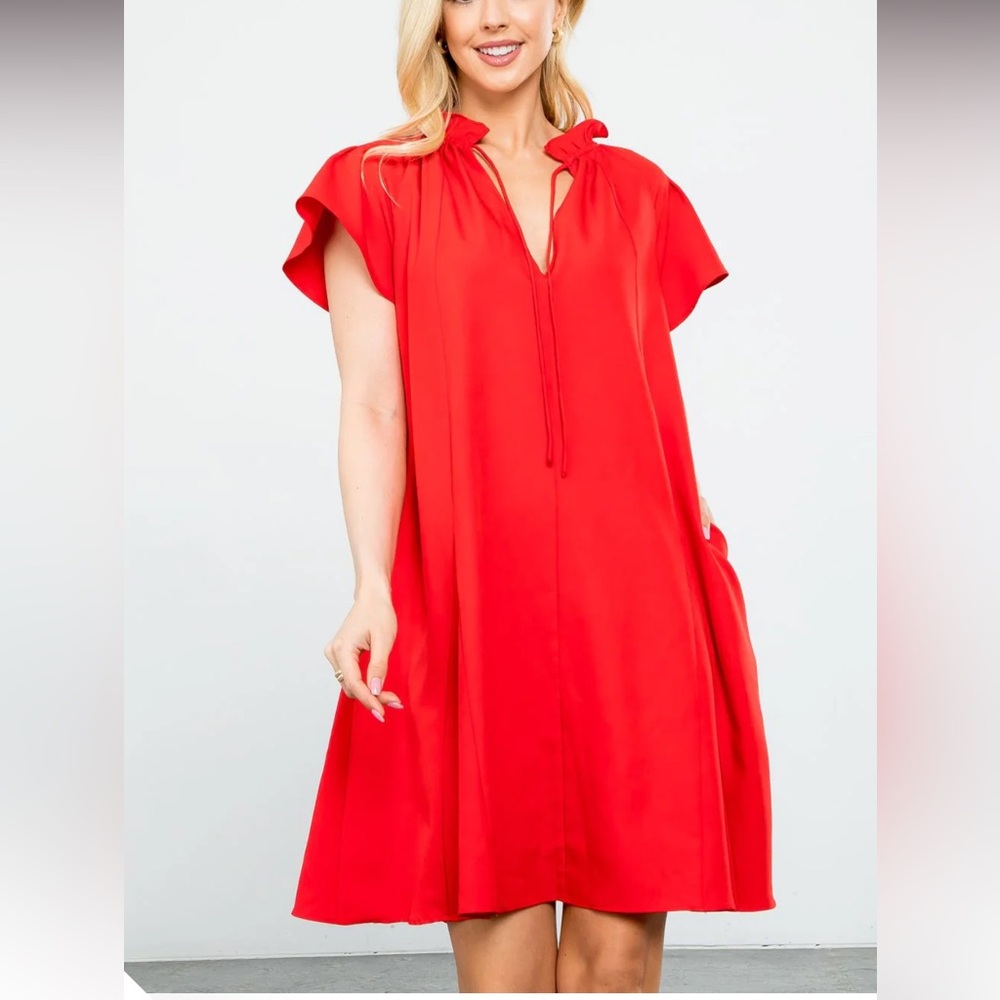 NWT- THML 🆕 Red Flutter Sleeve Lined Mini Dress- Retail $120 tag attached